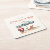 ビーチサンタウォーターの色7月のクリスマスパーティーBBQ スクエアペーパーコースター (アングル)