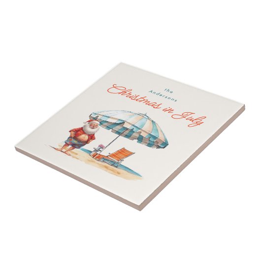 ビーチサンタウォーターの色7月のクリスマスパーティーBBQ タイル (側面)