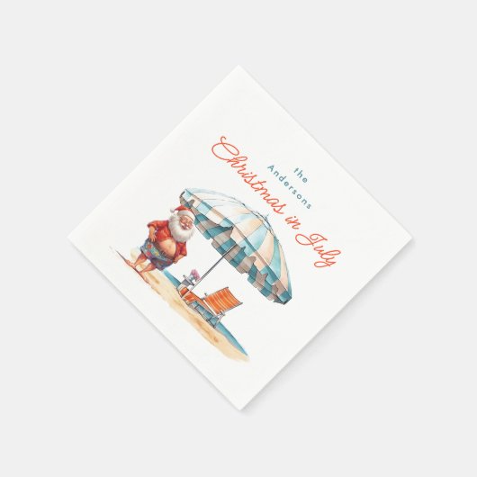 ビーチサンタウォーター色クリスマス7月プールパーティー スタンダードカクテルナプキン (角)