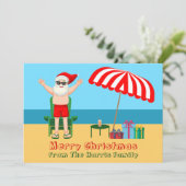 ビーチサンタクロースかわいいカスタムクリスマスサニークリスマス シーズンカード (スタンド正面)
