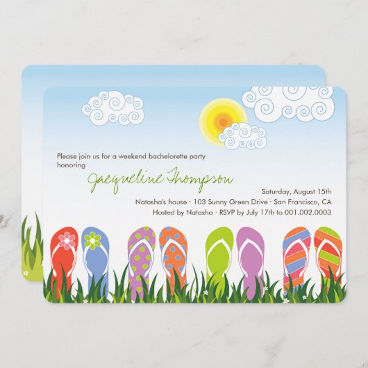 ビーチサンダルおもしろいの日なたのかわいいバチェロレッテ 招待状 (正面/裏面)