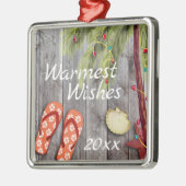 ビーチサンダルとクリスマスパームツリー(年ビーチ) メタルオーナメント (左)