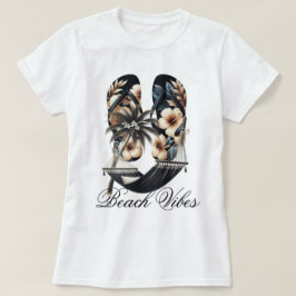 ビーチサンダルとハンモック ビーチの雰囲気 Tシャツ