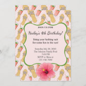 ビーチサンダルとレモネード誕生日パーティーの招待 招待状 (正面/裏面)