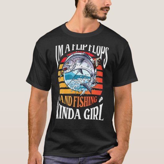 ビーチサンダルと釣りが好きな女の子 Tシャツ (正面)