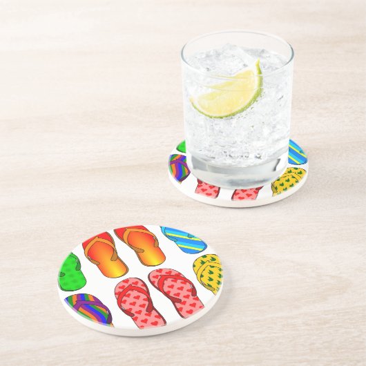 ビーチサンダルのカラフルなおもしろいのビーチのテーマの夏のギフト コースター (側面)