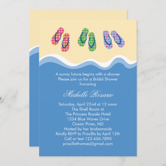 ビーチサンダルのビーチのブライダルシャワーの招待状 招待状 (正面/裏面)
