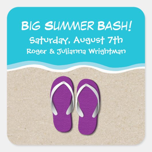 ビーチサンダルのビーチパーティーシール スクエアシール (正面)