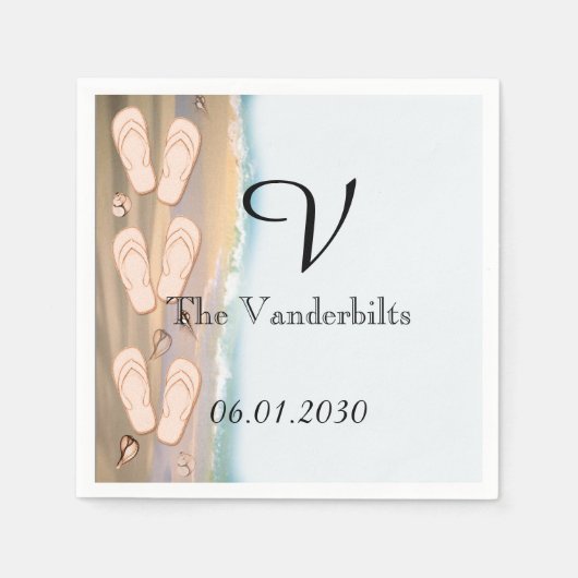 ビーチサンダルのビーチ結婚式 スタンダードカクテルナプキン (正面)