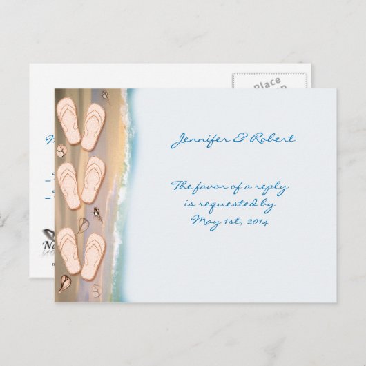 ビーチサンダルのビーチRSVPポストカード インビテーションポストカード (正面/裏面)