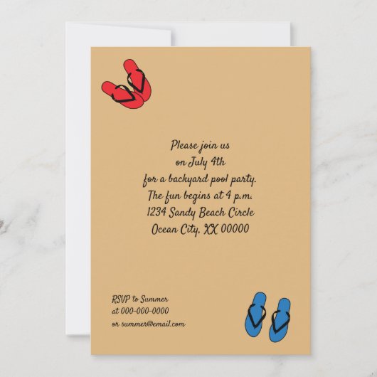 ビーチサンダルのプライマリカラーストライプパーティー 招待状 (正面)