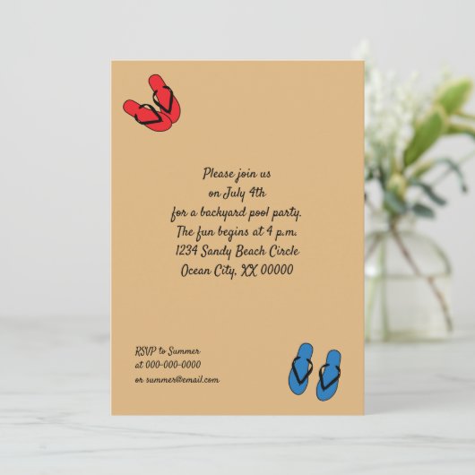 ビーチサンダルのプライマリカラーストライプパーティー 招待状 (スタンド正面)