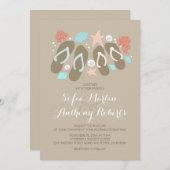 ビーチサンダルのモダンなビーチ結婚式の招待 招待状 (正面/裏面)