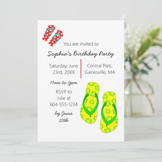 ビーチサンダルの夏の誕生日パーティーへの招待 招待状 (スタンド正面)