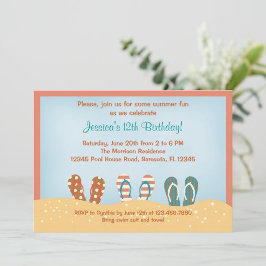 ビーチサンダルの誕生日のパーティの招待状 招待状 (スタンド正面)