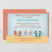 ビーチサンダルの誕生日のパーティの招待状 招待状 (正面/裏面)