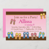 ビーチサンダルの誕生日の招待状の多く 招待状 (正面/裏面)