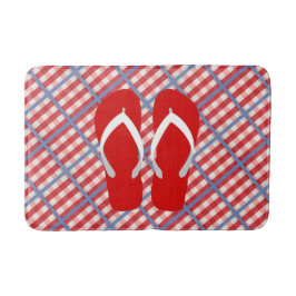 ビーチサンダルの赤く、白くおよび青の格子縞 バスマット
