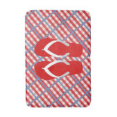 ビーチサンダルの赤く、白くおよび青の格子縞 バスマット (正面縦)