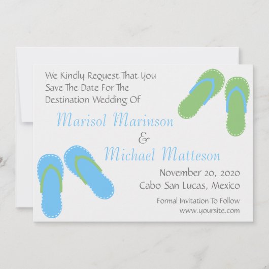 ビーチサンダルは日付を救います(/ミントの緑淡いブルー) セーブザデート (正面)