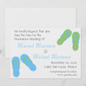 ビーチサンダルは日付を救います(/ミントの緑淡いブルー) セーブザデート (正面/裏面)