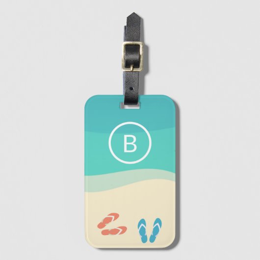 ビーチサンダルオンサンディビーチミニマリストアートモノグラム ラゲッジタグ (正面縦)