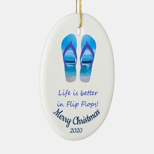 ビーチサンダルカスタムでクリスマスの生活をより良く日付 セラミックオーナメント (右)