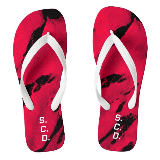 ビーチサンダルカスタムのペアブラシ付き赤黒 ビーチサンダル (フットベッド)