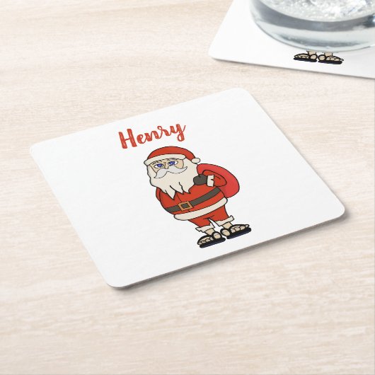 ビーチサンダルカスタムサンタクロース スクエアペーパーコースター (アングル)