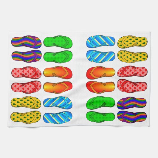 ビーチサンダルカラフルおもしろいビーチテーマサマーギフト キッチンタオル (横)