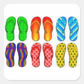 ビーチサンダルカラフルおもしろいビーチテーマサマーギフト スクエアシール (正面)