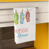 ビーチサンダルカラフルパーソナライズされたビーチハウス キッチンタオル