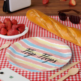 ビーチサンダルタイポグラフィイエローピンクブルーストライプズ ペーパープレート