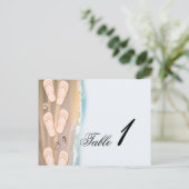 ビーチサンダルテーブル番号のビーチ結婚式 ポストカード (スタンド正面)