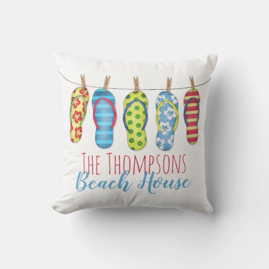 ビーチサンダルパーソナライズされたお洒落ビーチハウス クッション (正面)
