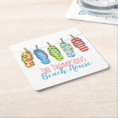 ビーチサンダルパーソナライズされたお洒落ビーチハウス スクエアペーパーコースター (アングル)