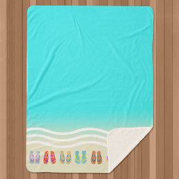 ビーチサンダルビーチウェーブブルー シェルパブランケット