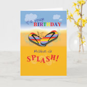 ビーチサンダルビーチ誕生日 カード (黄色い花)