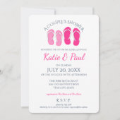 ビーチサンダルピンクとネイビーブルーカップルのシャワー 招待状 (正面)