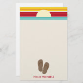 ビーチサンダル及び70sによってインスパイアビーチの日没の文房具 便箋 (正面/裏面)