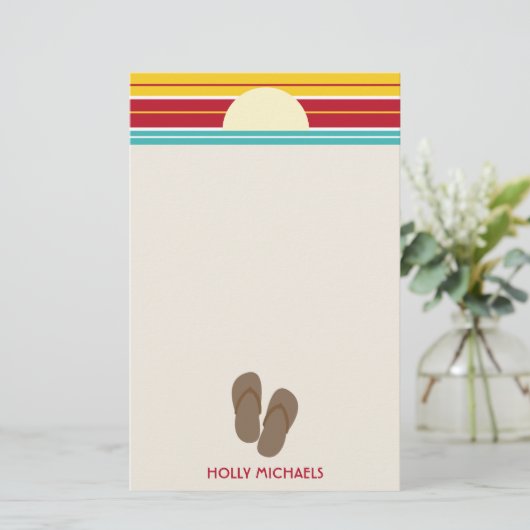 ビーチサンダル及び70sによってインスパイアビーチの日没の文房具 便箋 (スタンド正面)