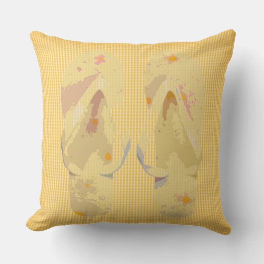 ビーチサンダル黄ストライプ色の背景 クッション (正面)