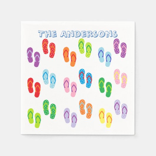 「ビーチサンダル」パーソナライズされた紙 スタンダードカクテルナプキン (正面)