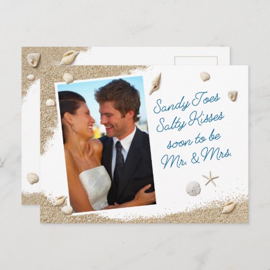 ビーチサンディ足指Saltyキス写真Save the Date 案内ポストカード (正面/裏面)