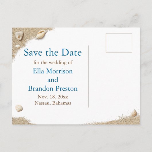 ビーチサンディ足指Saltyキス写真Save the Date 案内ポストカード (裏面)