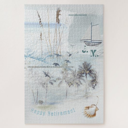 ビーチサンドアンドシーコラージハッピーリタイア ジグソーパズル (縦)