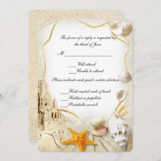 ビーチサンドキャッスルウェディング返信カード 招待状 (正面/裏面)