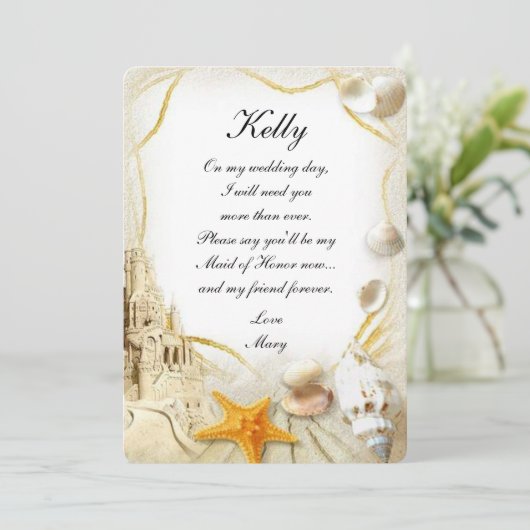ビーチサンドキャッスルウェディング メイドオブオナー招待状 招待状 (スタンド正面)