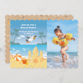 ビーチサンドキャッスルバースデーパーティーの写真の招待状 招待状 (正面/裏面)