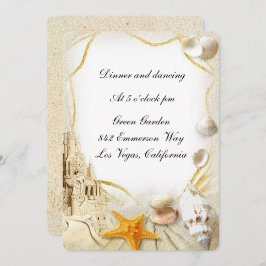 ビーチサンドキャッスル結婚式の受付カード 招待状 (正面/裏面)